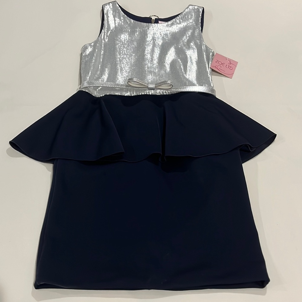 NWT Zoe Ltd Girls navy dress with silver sequins; size 16